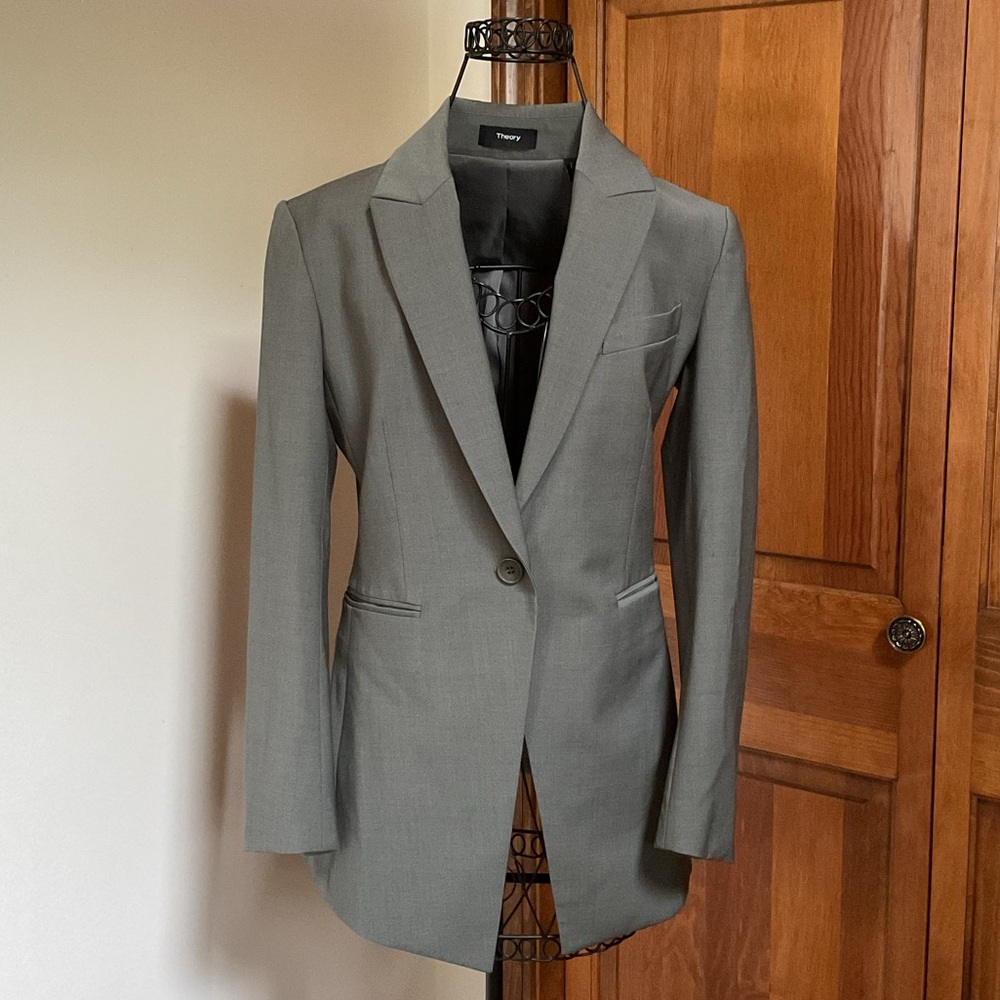 Theory sage green one button blazer, 00 - Picture 2 of 6